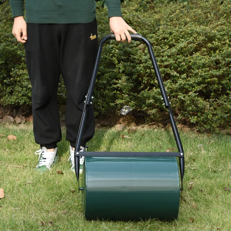 Rullo da giardino con impugnatura a U, diametro 31 cm, larghezza di lavoro 30 cm, riempimento acqua/sabbia 40 L, in metallo, verde