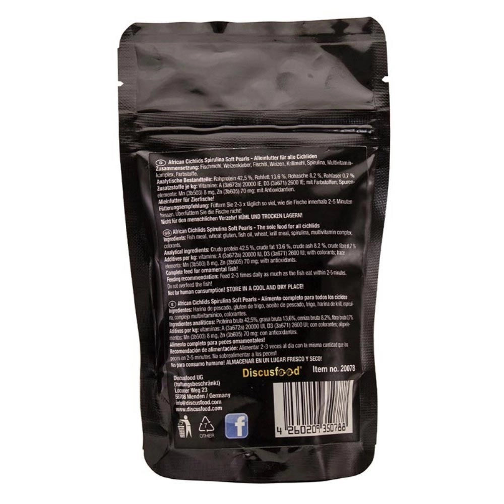 Discusfood African Cichlid Spirulina Soft Pearls 80gr - mangime con alga spirulina per ciclidi africani
