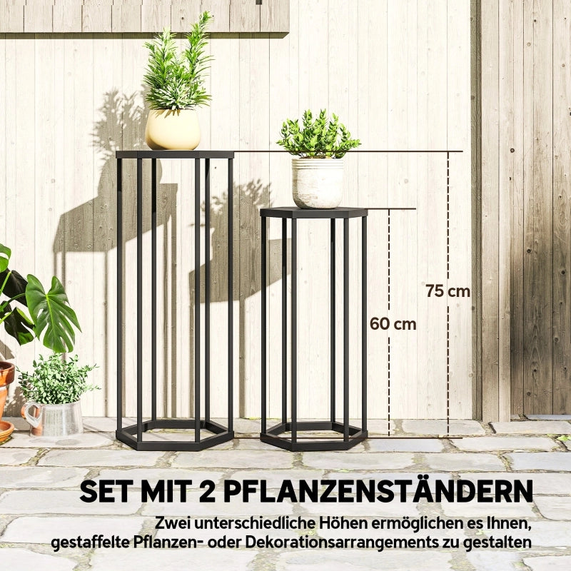 PORTA PIANTE Set da 2 pezzi 75/60 cm Metallo Nero