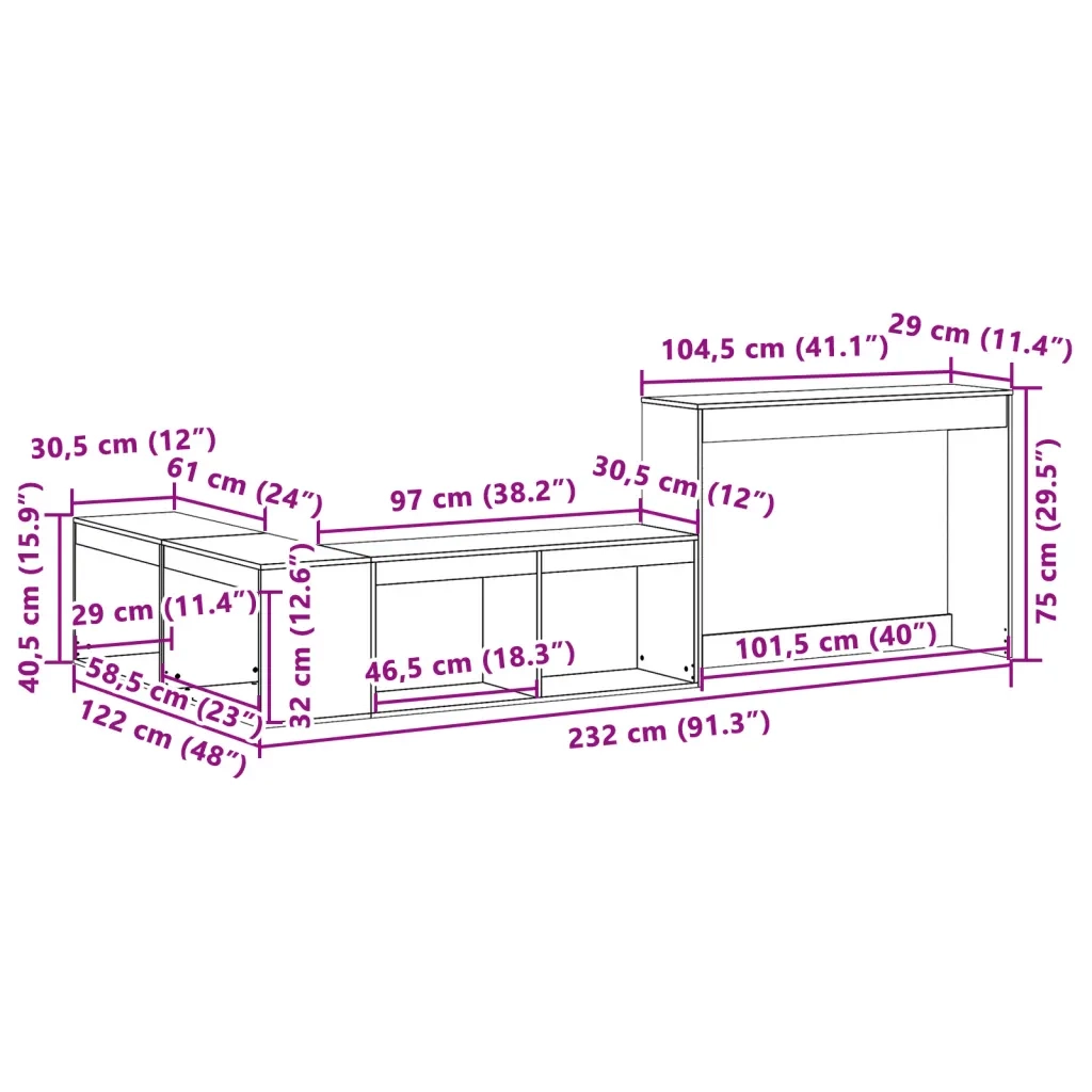 Comodino | Armadio da Notte | Mobiletto da notte con Scrivania Bianco 232x122x75 cm Legno Massello di Pino