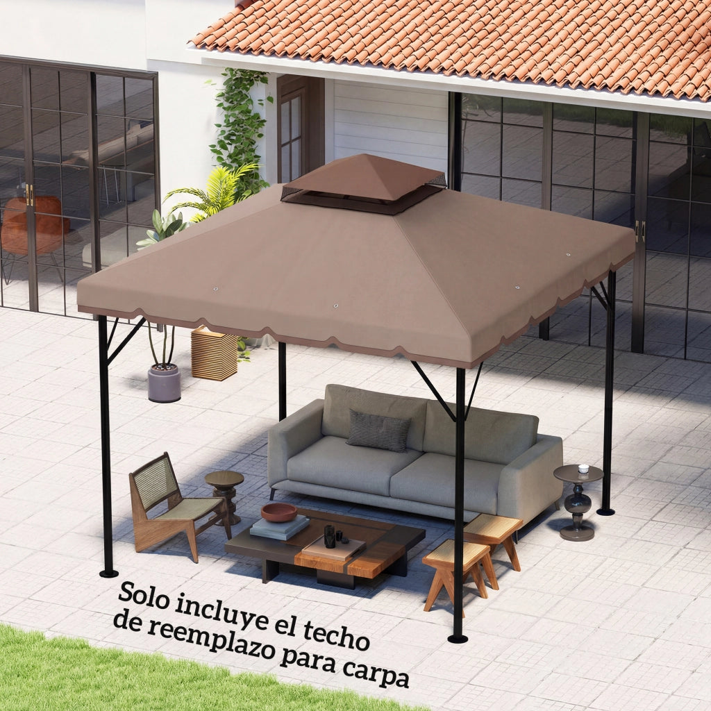 Telo di Ricambio per Gazebo 3x3m ¨C Xylo ¨C Doppio Tetto con Fori Drenaggio UPF 30+ Beige