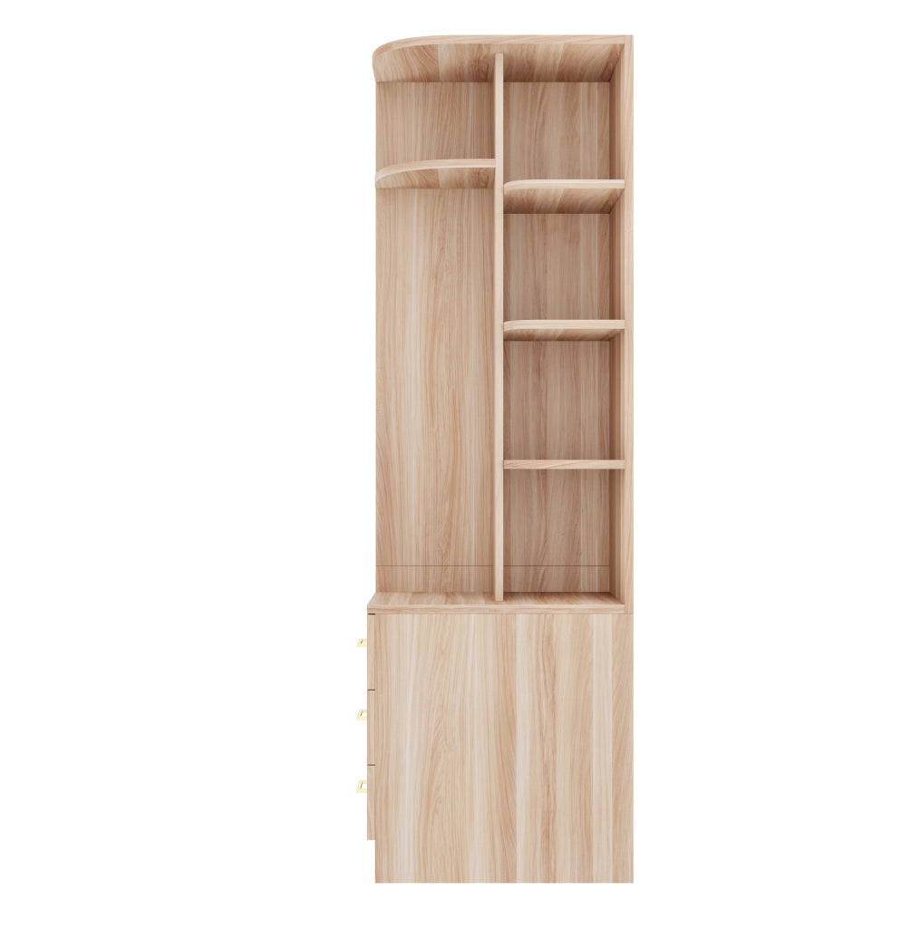 Armadio ULEVR 70x55x175 cm con barra appendiabiti, ripiani aperti e 3 cassetti, finitura effetto legno