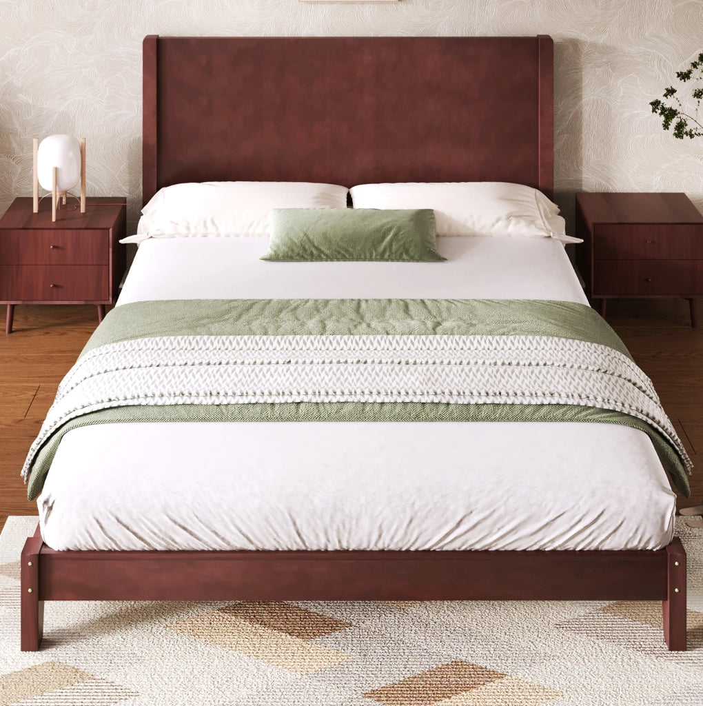 Letto a piattaforma 160x200 cm con testiera e 11 doghe; MDF e compensato; marrone
