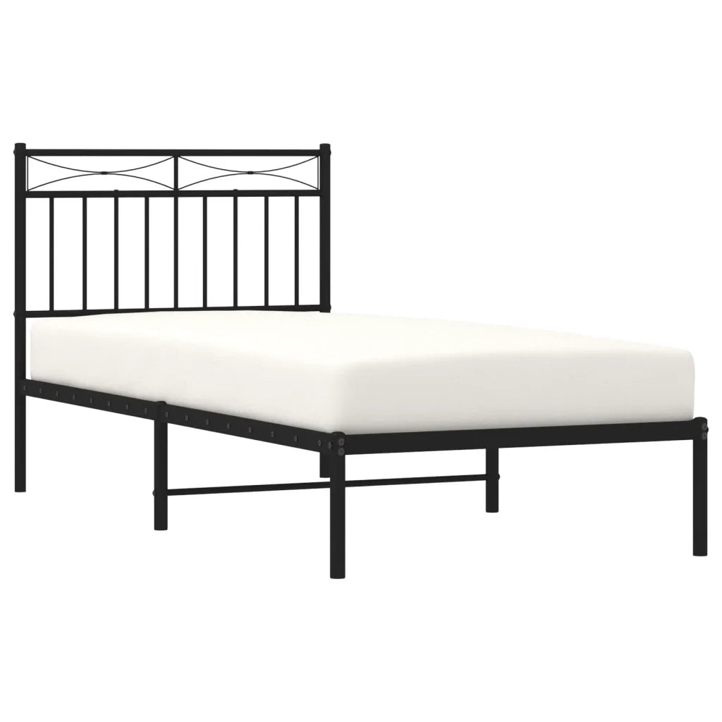Letto singolo | Letto per adulti | Giroletto con Testiera in Metallo Nero 90x190 cm