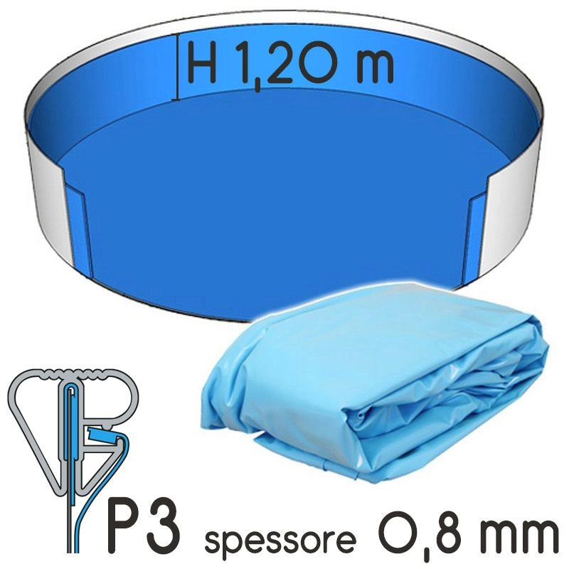 Liner Per Piscina A Forma Circolare  4,50 X H. 1,50 M Azzurro - Attacco P3 - Spessore 0,80 Mm Tipo attacco: P3, Colore: Azzurro, Altezza: 1.20 m