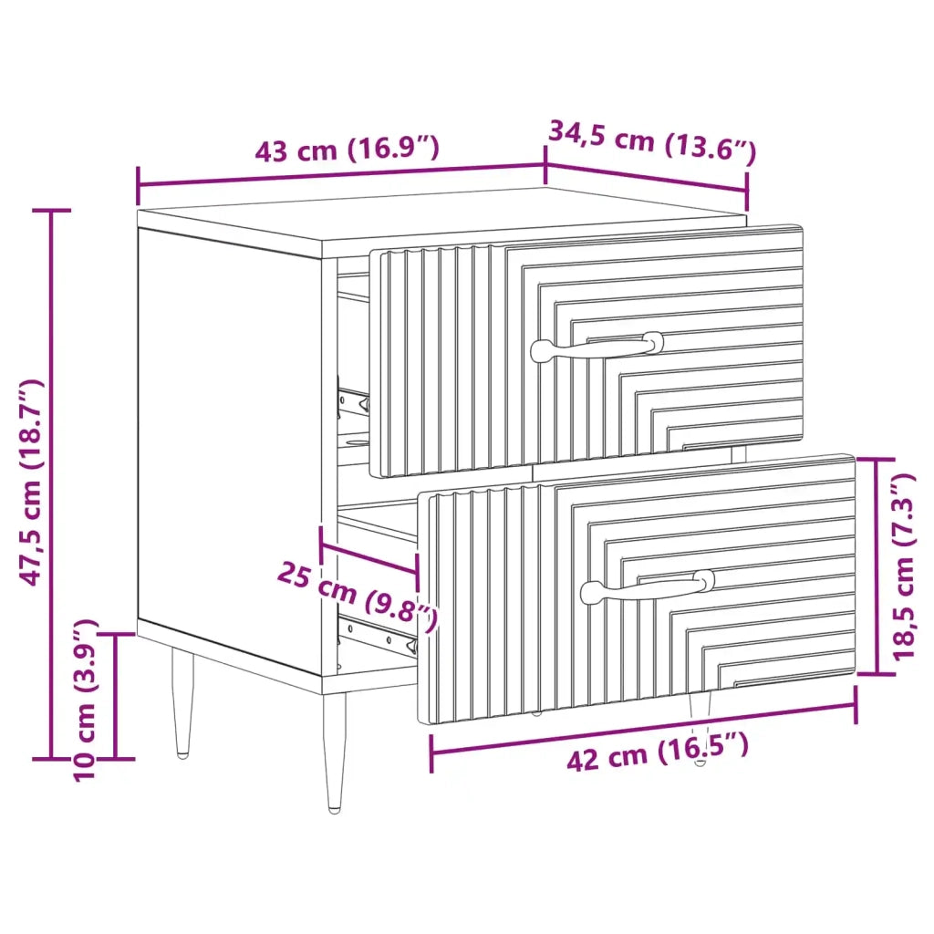 Comodino | Armadio da Notte | Mobiletto da notte Nero 43 x 34,5 x 47,5 cm Legno ingegnerizzato