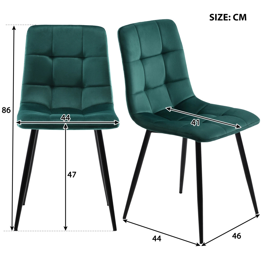 Set tavolo da pranzo rettangolare 117x68 cm con 4 sedie in velluto verde