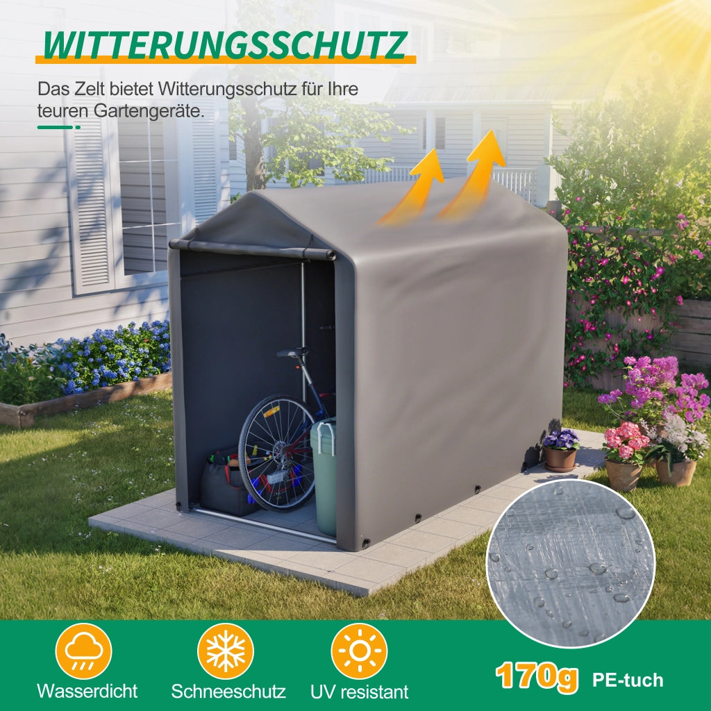 Tenda Garage per Biciclette 187x100x160 cm, Struttura in Acciaio, Impermeabile, Grigio Scuro, per Attrezzi e Accessori, Ideale per Balcone, Terrazzo e Cortile