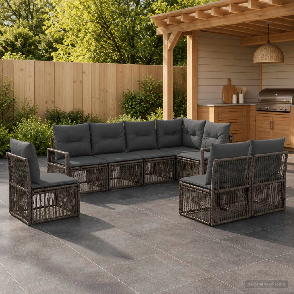 Set Divano da Giardino 8 pz Grigio polyrattan 3435728