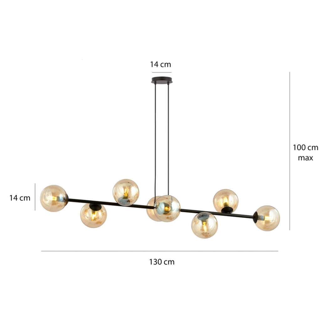 Lampadario Emibig Rossi 8xE14 nero vetro miele 130cm