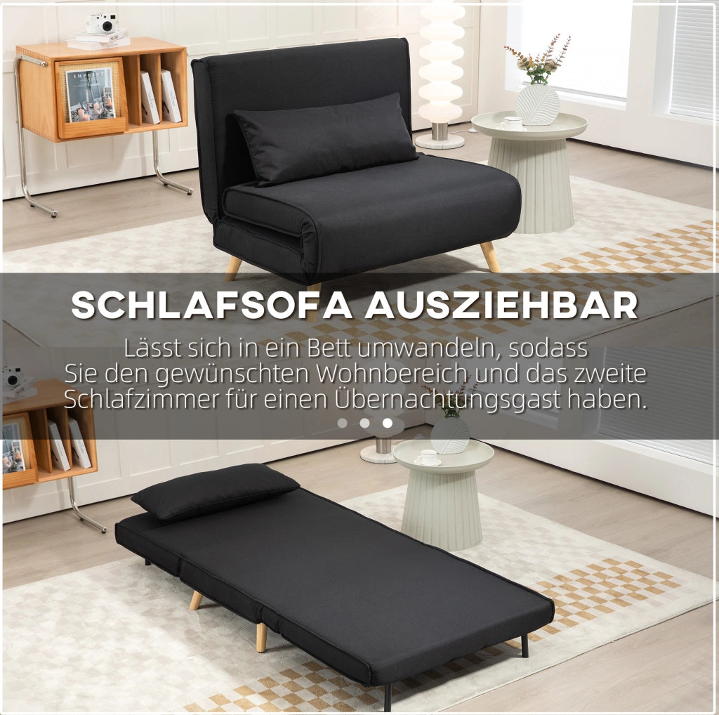 Poltrona Letto 2-in-1 con Schienale Regolabile e Cuscino Decorativo, Rivestimento in Lino, Portata 350 kg