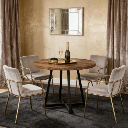 Tavolo da pranzo 80 cm in MDF e metallo in stile industriale rustico colore marrone e nero per 2-4 persone