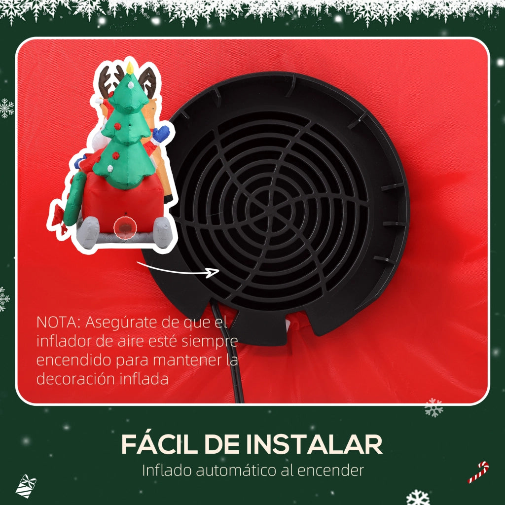 Pap¨¤ Noel Inflabile con Slitta e Renne ¨C zephmum ¨C 216x90x150 cm