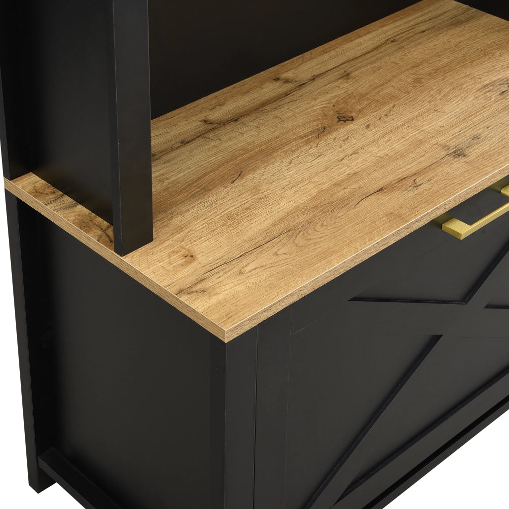 ARMADIO DA INGRESSO 75 x 35 x 195 cm in MDF Nero e Legno