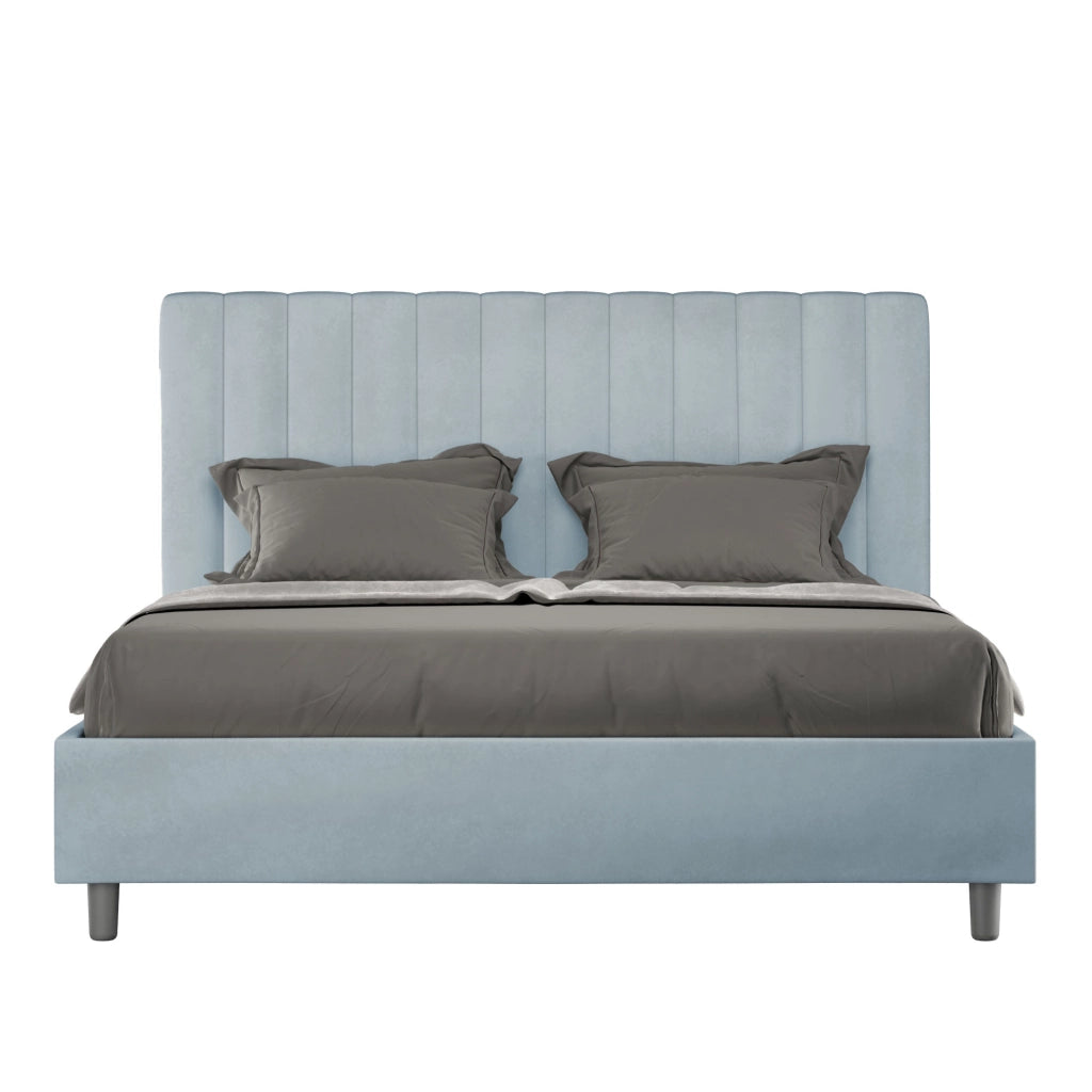 BS COM Letto matrimoniale senza rete imbottito 160x210 microfibra azzurro