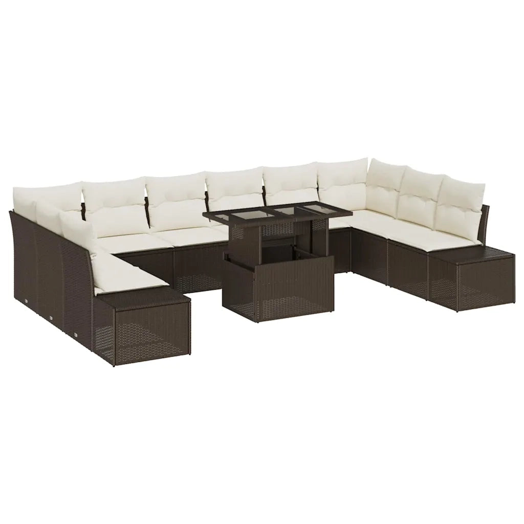 Set Divano da Giardino 11 pcs Marrone Poly Rattan