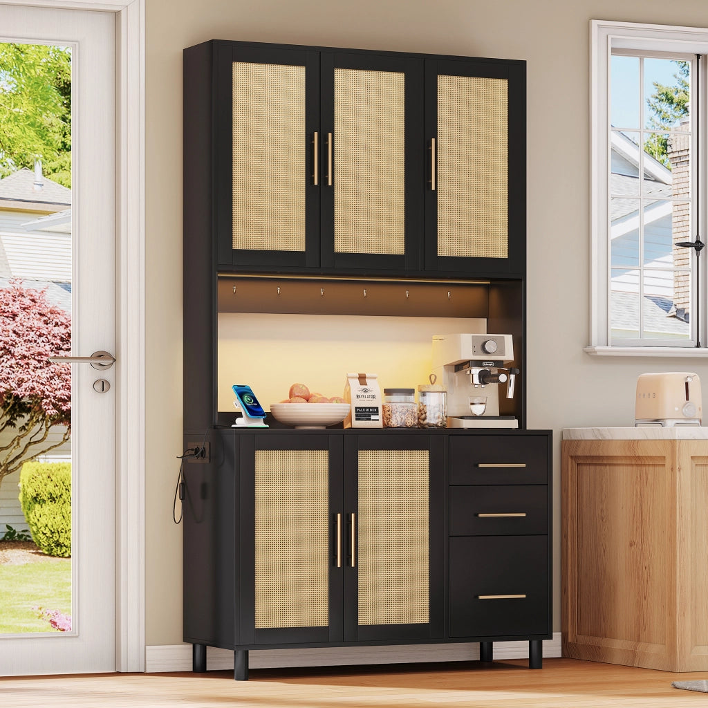 MADIA 183 cm con LED, 3 cassetti, MDF, nera