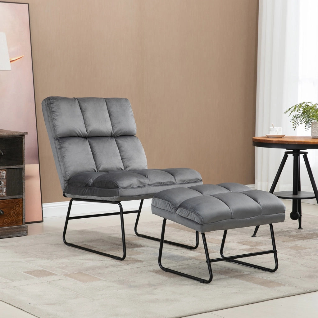 Easycomfort Sedia Imbottita con Poggiapiedi Abbinato per Soggiorno, Studio e Camera da Letto, 60x80.5x89 cm, Grigio