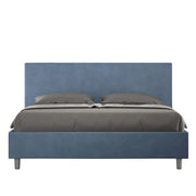 BS COM Letto matrimoniale king size con rete imbottito 170x190 microfibra blu