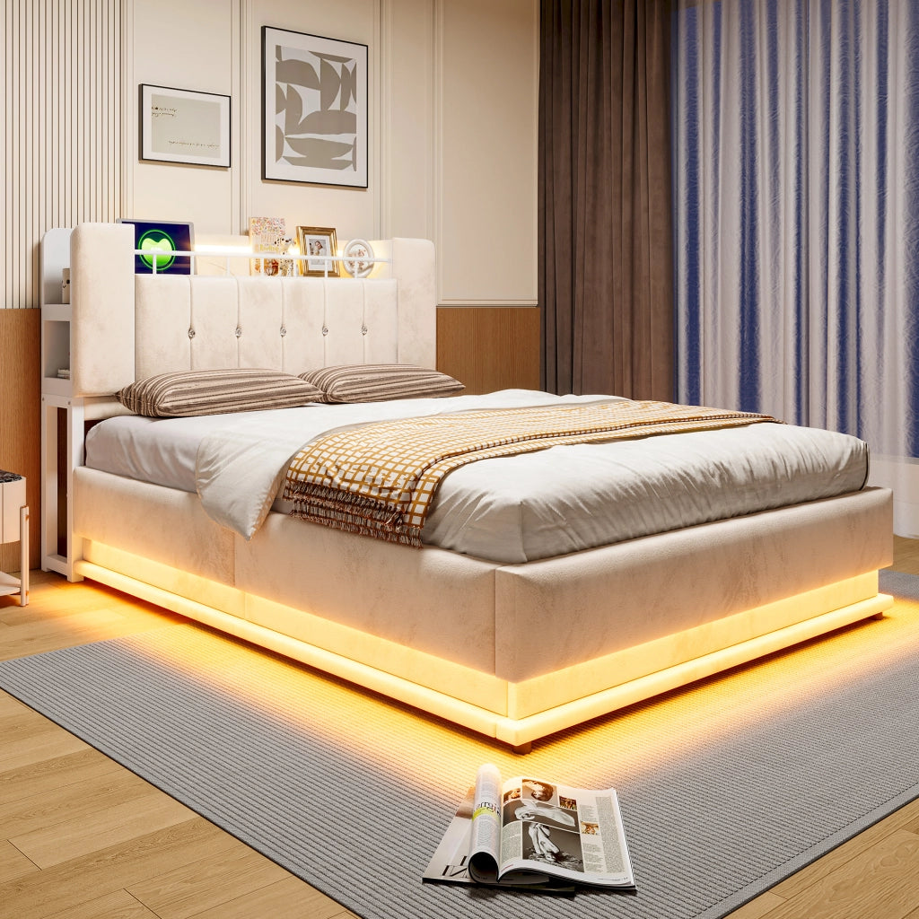letto imbottito velluto beige 142 x 220 cm