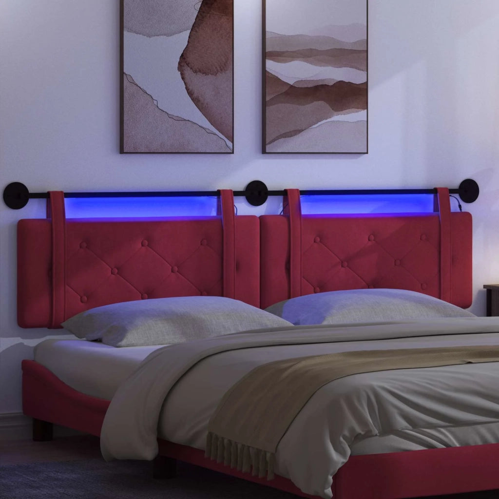 Testiera | Testata sospesa Con luce LED Rosso Vino Velluto