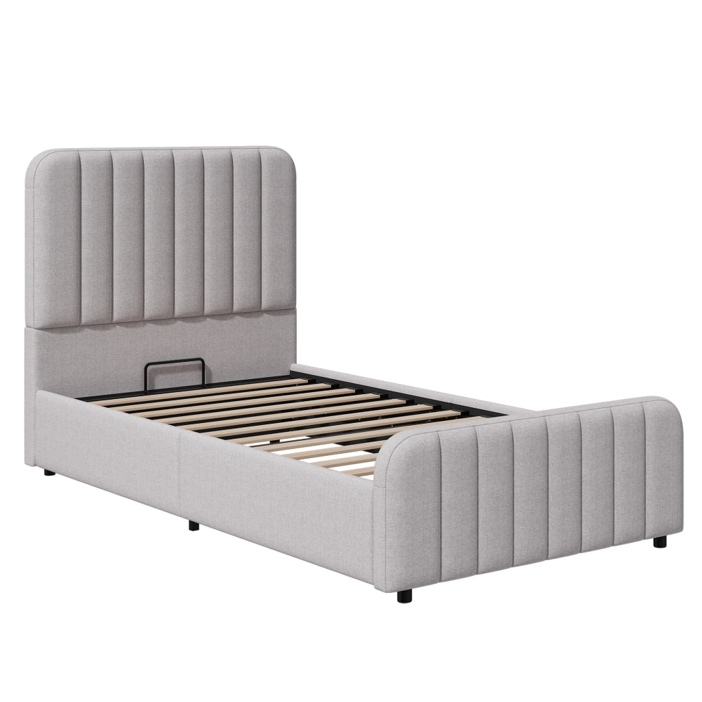 letto imbottito lino grigio 90 x 200 cm