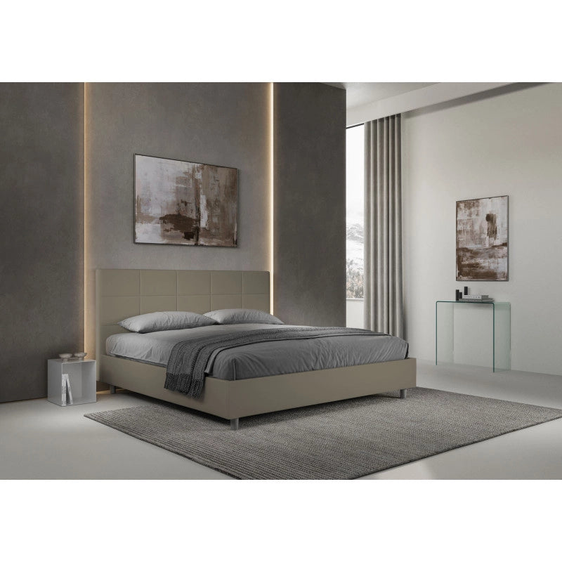 Letto imbottito Matrimoniale 190x200 cm Mika - Similpelle,Cappuccino,Contenitore