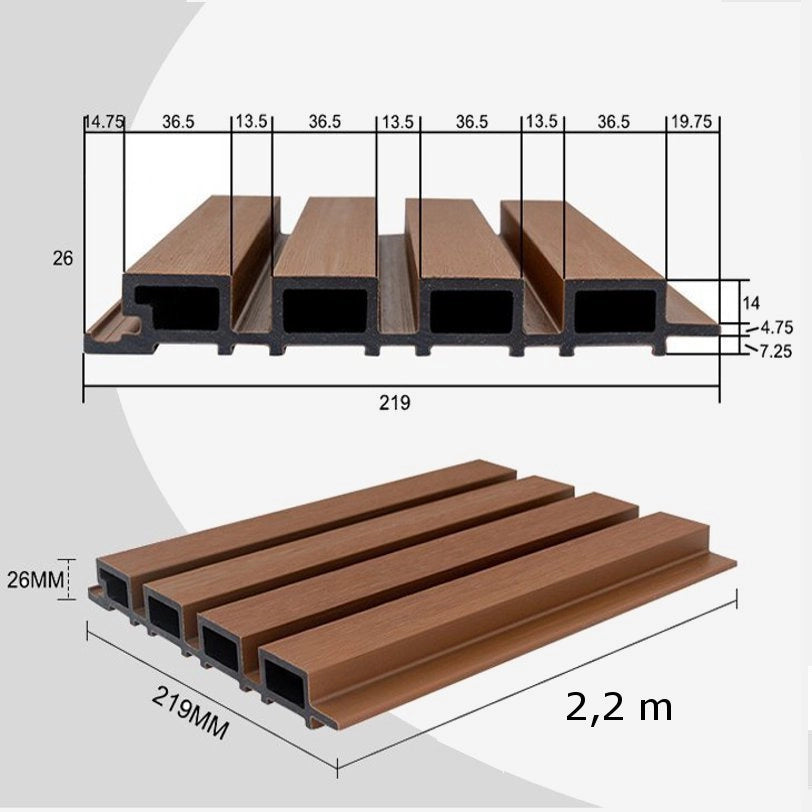 Listoni WPC Elegant 20m² per rivestimenti colore Rovere listone co-estruso 219x2200mm spessore 26mm