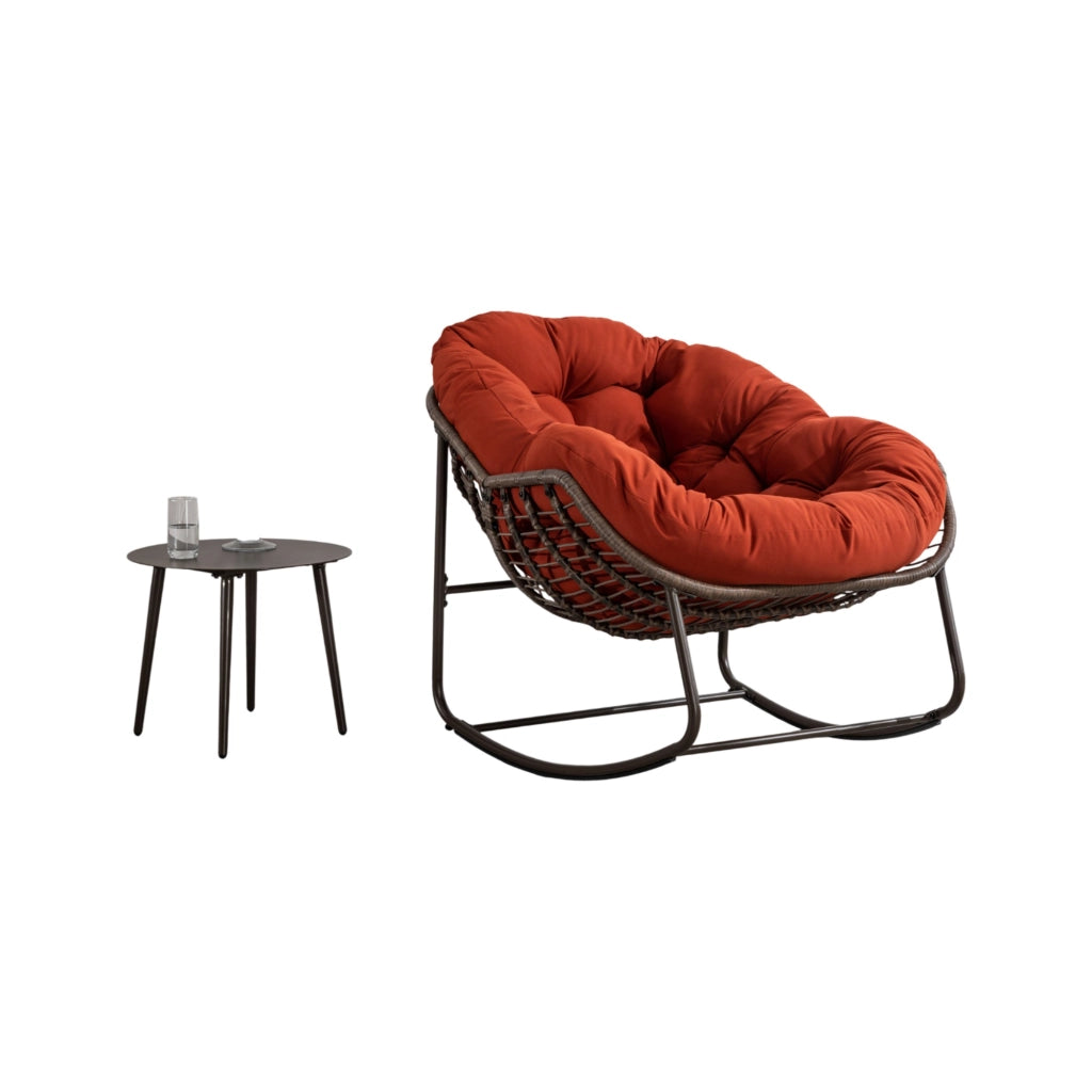 Sedia a dondolo da esterno in rattan arancione 78x106x90 cm
