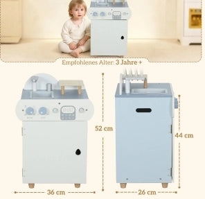 Lavello giocattolo ULEVR in legno blu con 32 accessori, set cucina per bambini dai 3 anni