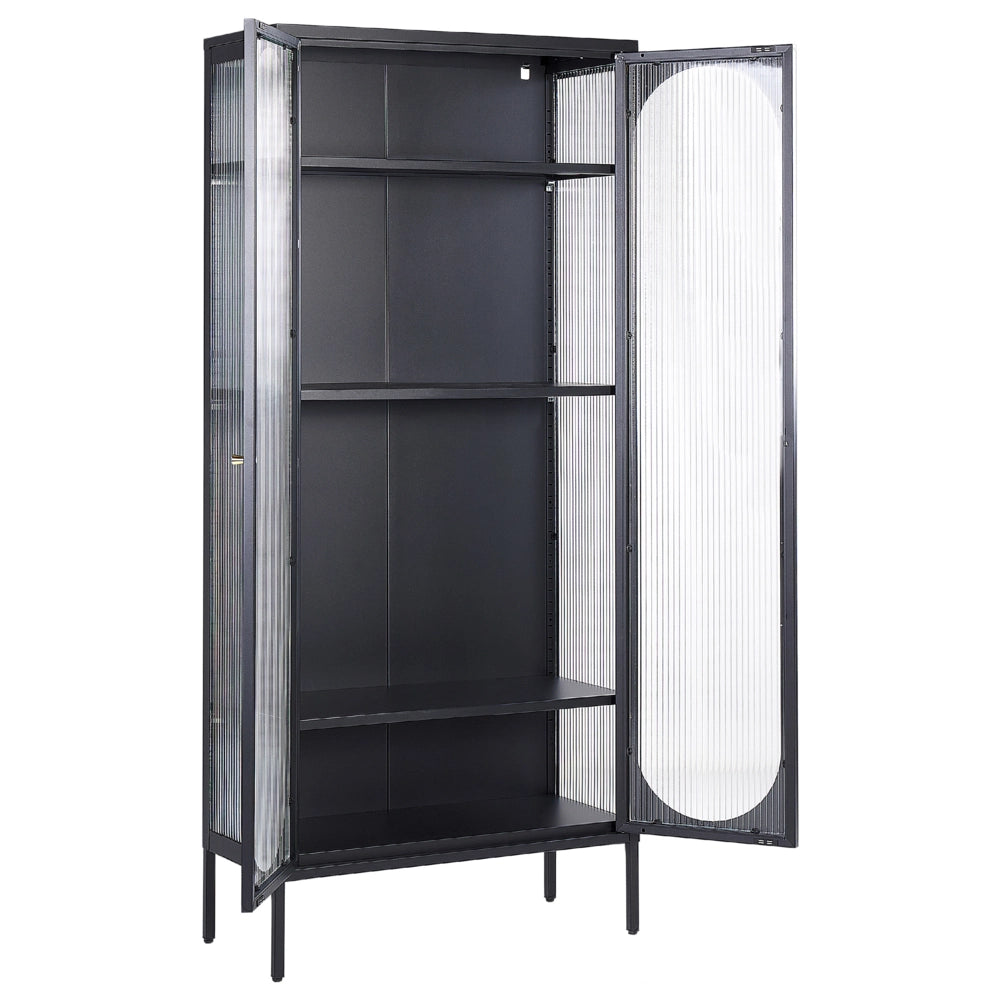 Vetrina moderna in acciaio nero e ante in vetro 181 cm stile contemporaneo industriale sala da pranzo soggiorno
