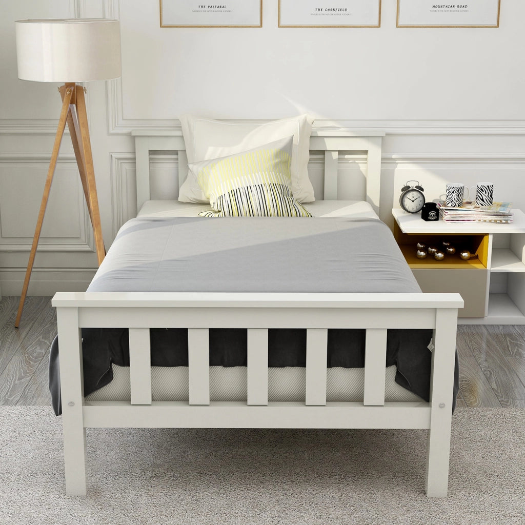 Letto singolo in legno composto da struttura con rete a doghe, letto in legno con testiera - 90 x 200 cm, pino massello, letto per bambini, letto per