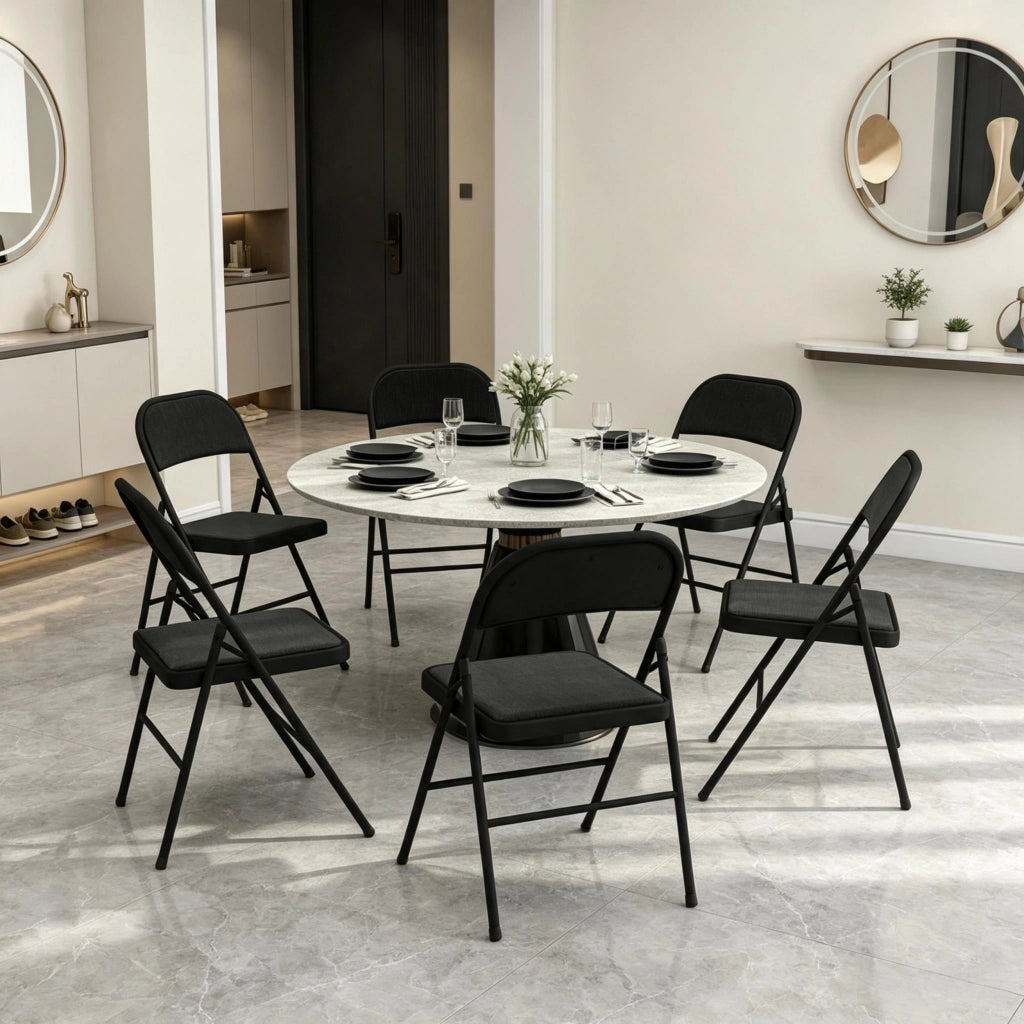 Sedie pieghevoli set da 6 con seduta imbottita salvaspazio per casa ed eventi per interni in acciaio e poliestere nero