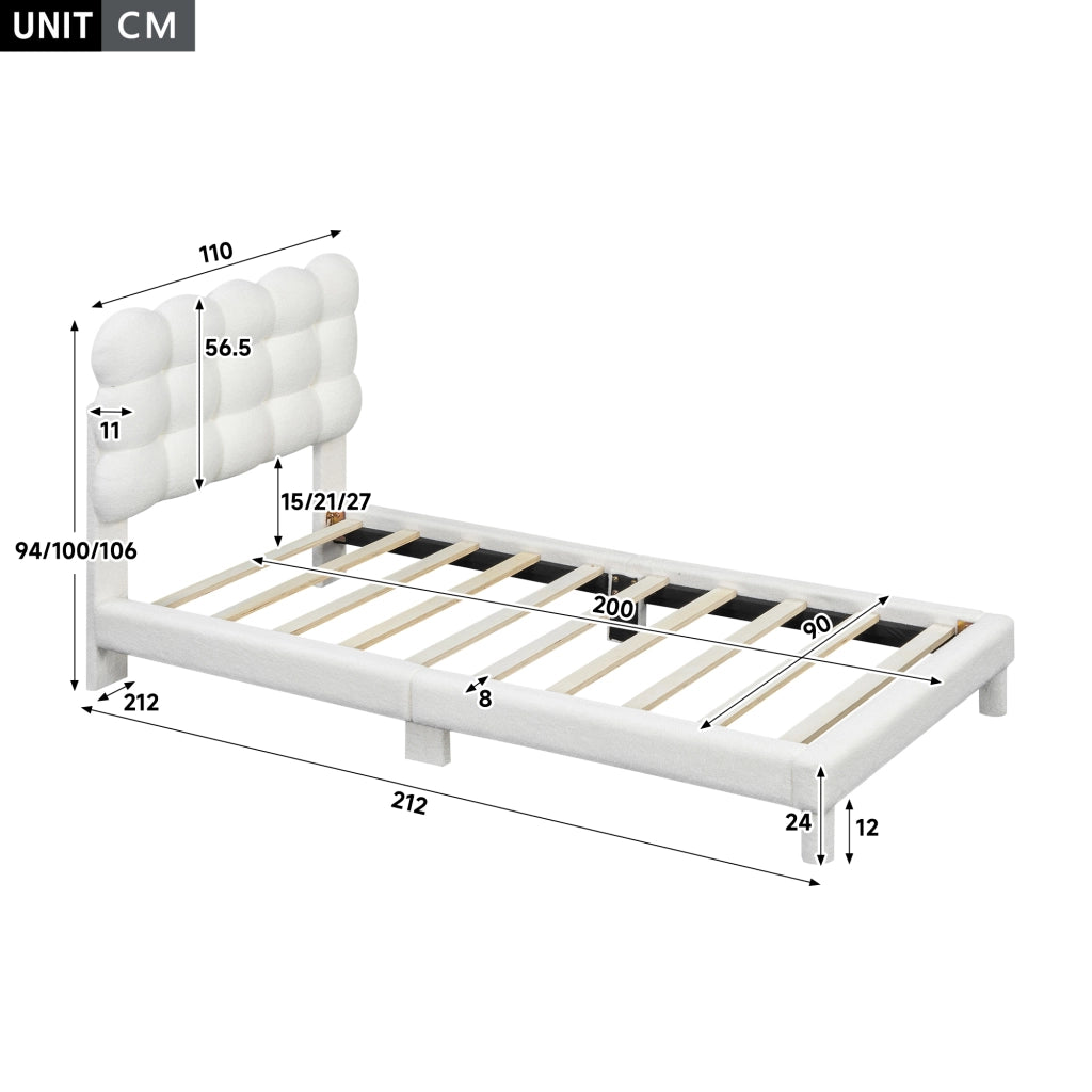 letto imbottito plush bianco 90 x 200 cm