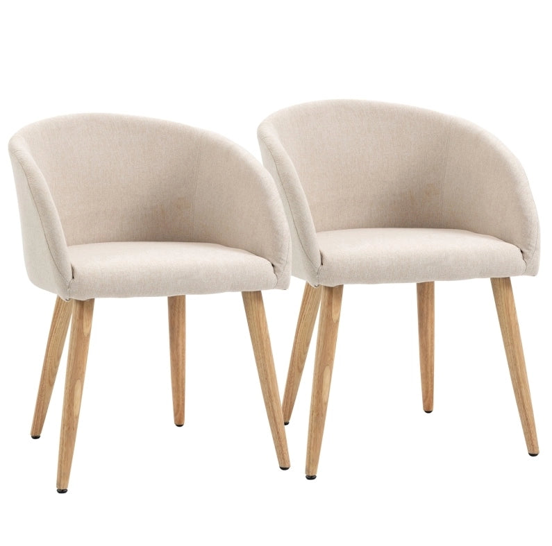 Set di 2 sedie da pranzo beige in tessuto testurizzato, gambe in legno, 55x56x74 cm
