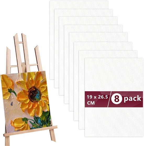 Telaio a tela di canapa, 8 pezzi, 100% cotone, 19 x 26,5 cm, pre-stirato, leggero, adatto per verniciatura acrilica, tela per pittura