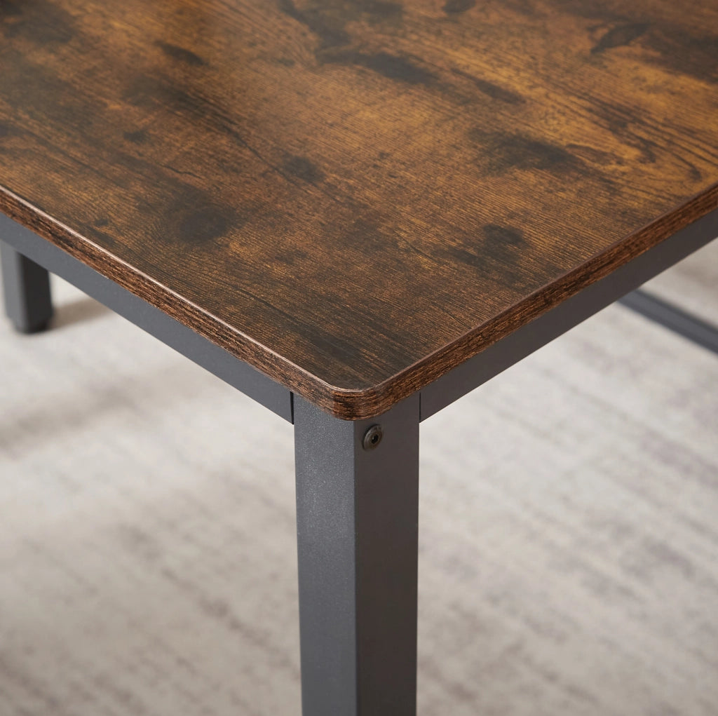 Set da pranzo industriale con tavolo 110x60x75 cm e 2 panche rustiche marrone e nero
