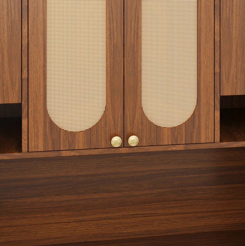 Armadio alto a 8 ante con LED e inserti in rattan PE