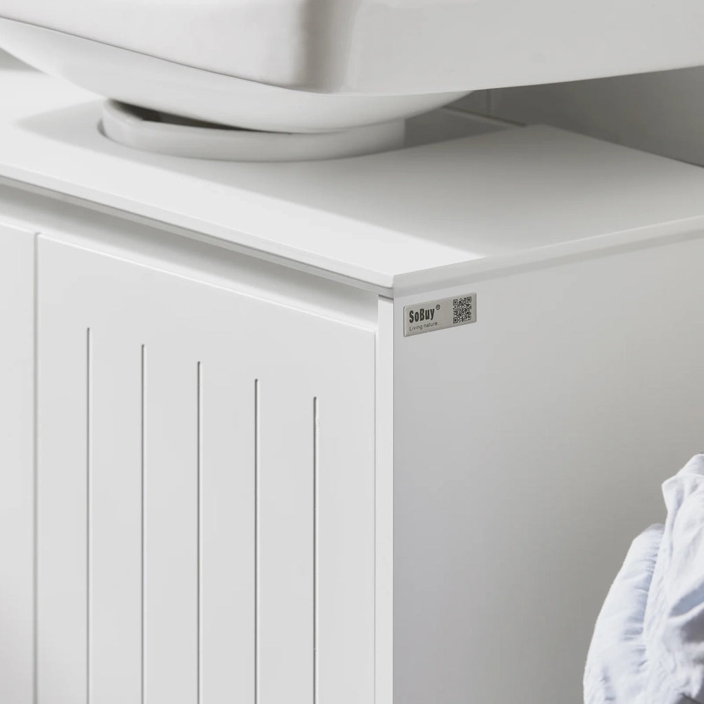 Mobile Sottolavabo Con 2 Ante Pieghevoli Mobile Bagno Mobile Lavabo Bianco 60x30x60cm BZR108-II-W