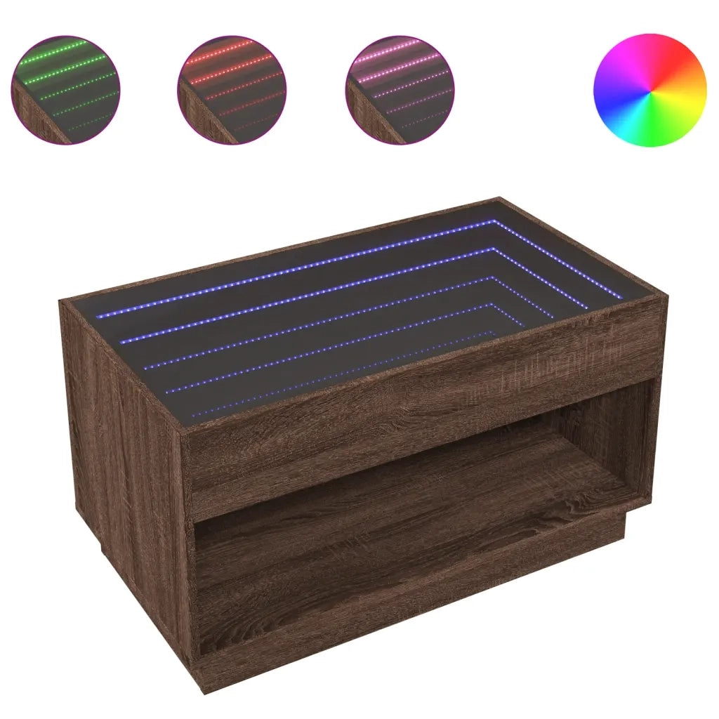 Tavolino da Salotto con LED Infinity-Tavolino da soggiorno Rovere Marrone 90x50x50 cm