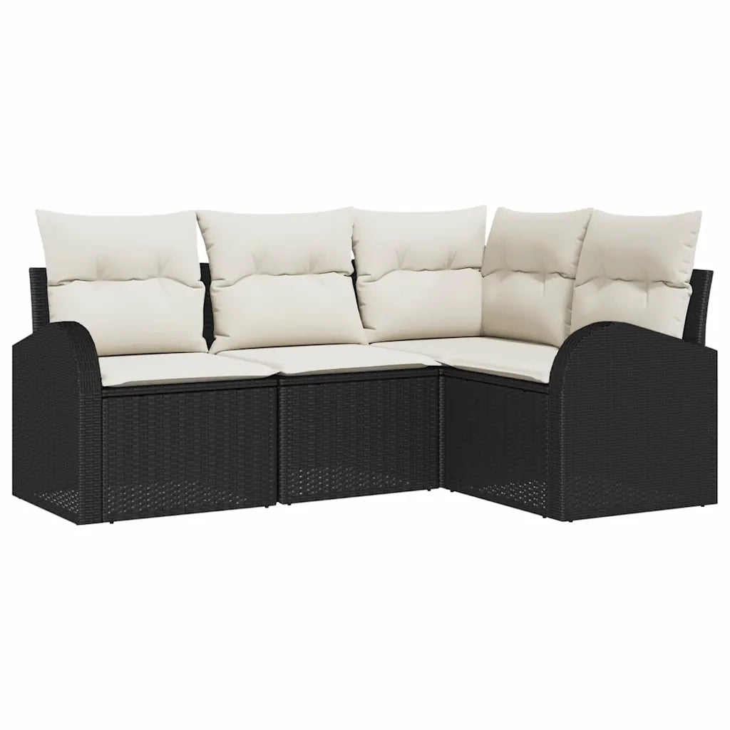 Set Divano da Giardino 4 pcs Nero e Bianco polyrattan