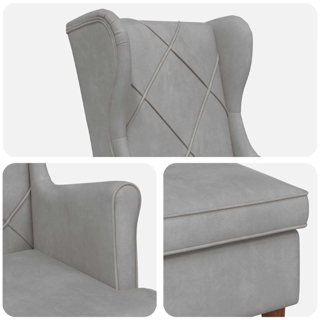 Divano Sedia-Poltrona con Ottomano 2 pz Grigio Chiaro Velluto 876216