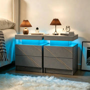 Comodini con LED set di 2 con 2 cassetti e vano aperto in pannello di particelle grigio e oro