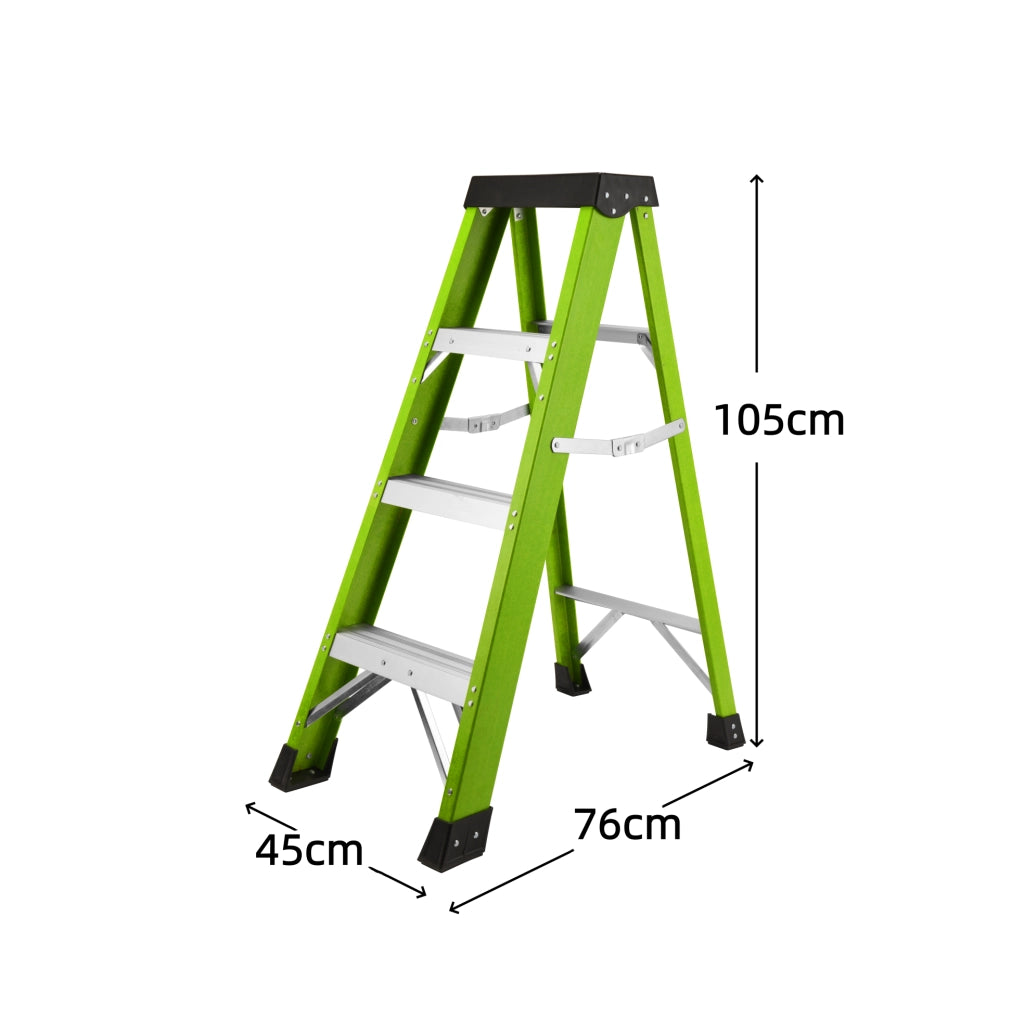 Scala a pioli ULEVR in vetroresina non conduttiva, portata 150 kg, piedini antiscivolo, verde