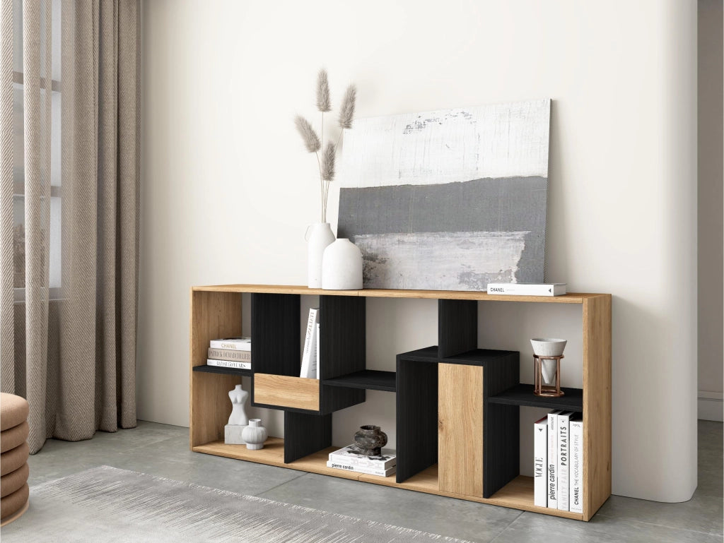Libreria scaffale, 162x67x31cm, Per libri, Rovere e nero RF4113