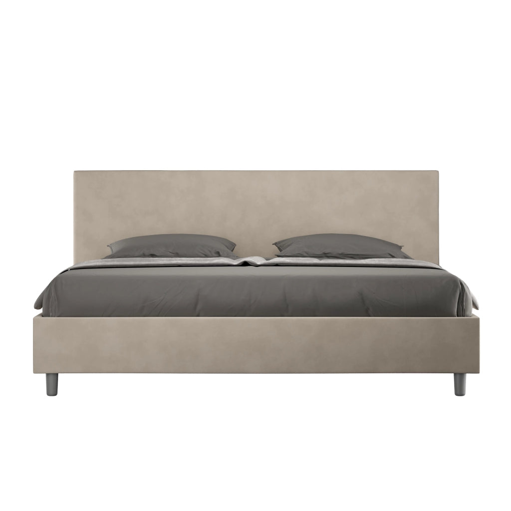 BS COM Letto matrimoniale king size contenitore imbottito 190x190 microfibra sabbia
