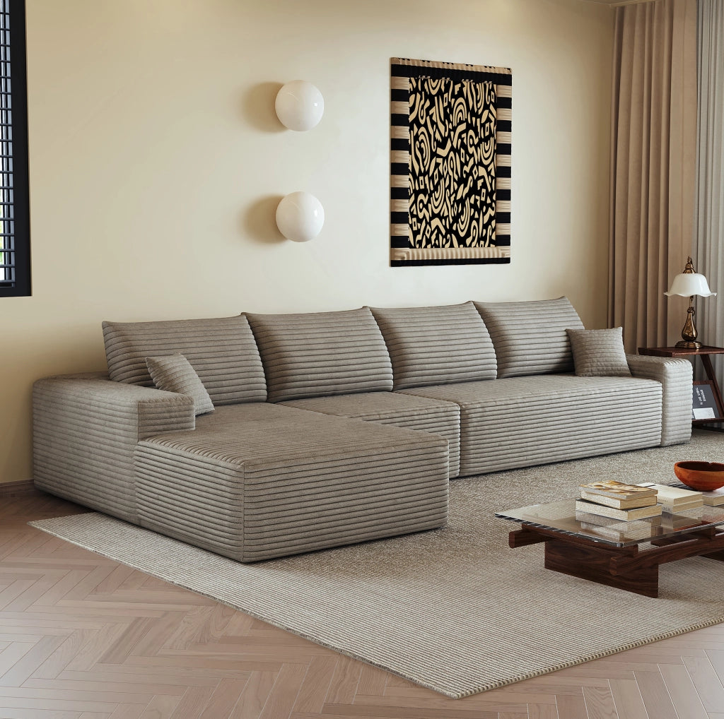 DIVANO 340x175x83 cm in Tessuto Cammello senza montaggio