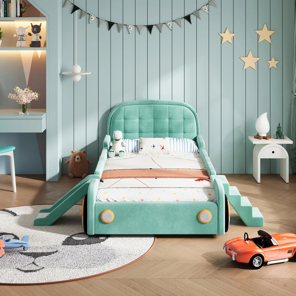 letto per bambini velluto blu-verde 90x200 cm