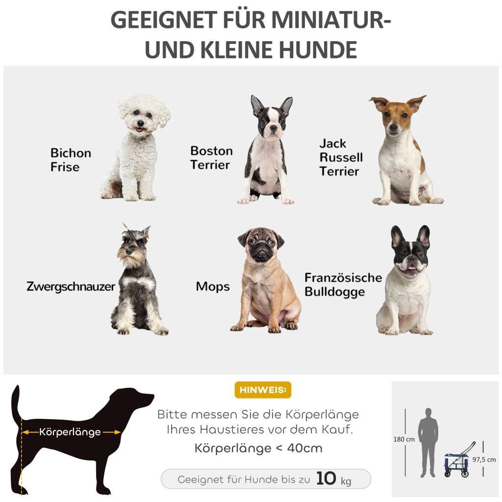 Passeggino 2 in 1 per animali con trasportino removibile; pieghevole; blu; per cani piccoli fino a 10 kg