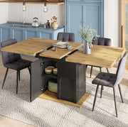 Tavolo da pranzo allungabile 110-140x80 cm con vano contenitore in MDF nero e naturale
